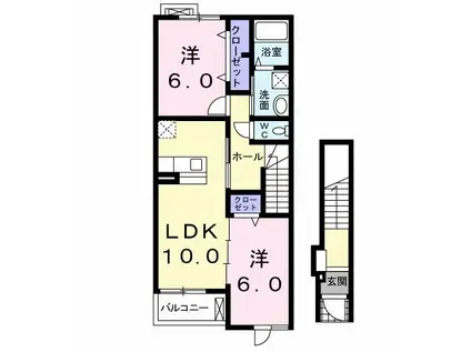 ラ・ルミエールI(2LDK/2階)の間取り写真