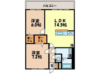 MODERN PALAZZO 文教(2LDK/2階)の間取り写真