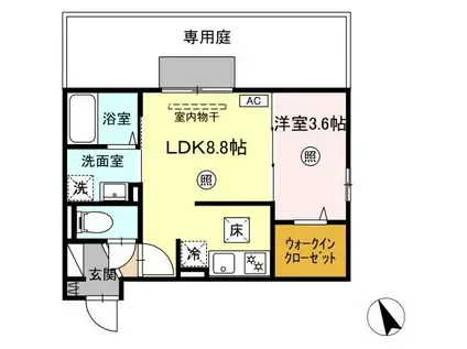 BRILLIA TWIN STAGE B棟(1LDK/1階)の間取り写真