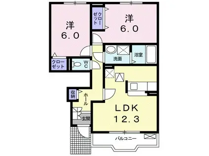 ラ・プラージュII(2LDK/1階)の間取り写真