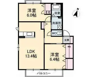 ハーティハイツIII C棟(2LDK/2階)の間取り写真