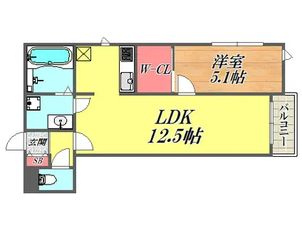 カーサフォレスタ塚口(1LDK/1階)の間取り写真