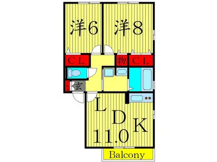 ラミアカーサお花茶屋(2LDK/1階)の間取り写真