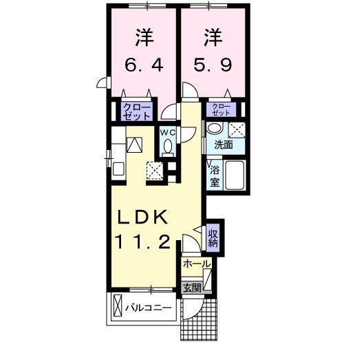 アリストガーデンI(2LDK/1階)の間取り写真