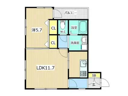 EXE神園B棟(1LDK/2階)の間取り写真