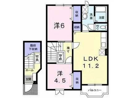 チェリーヒルコモンズB(2LDK/2階)の間取り写真