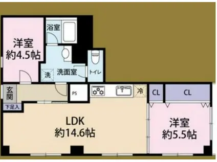 本郷マンション(2LDK/1階)の間取り写真