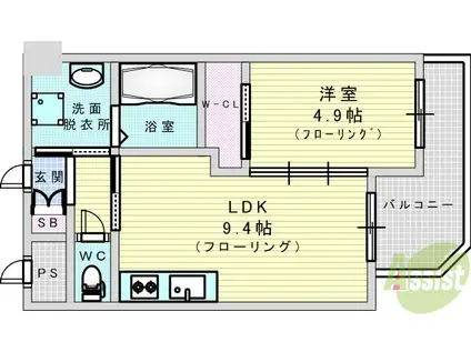 ノルデンハイム江坂II(1LDK/14階)の間取り写真