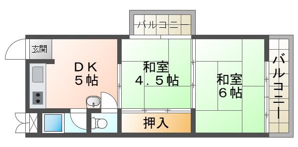 垂水ハイツ(2DK/3階)の間取り写真