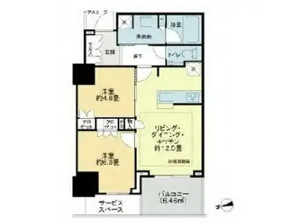 タワーマンション 2LDK 更新可(2LDK/5階)の間取り写真