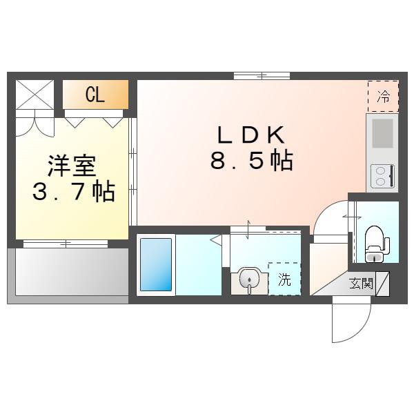 STAGE K 向島(1LDK/1階)の間取り写真