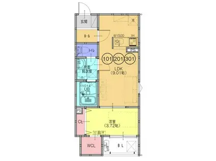 FSTYLE恵我之荘(1LDK/1階)の間取り写真