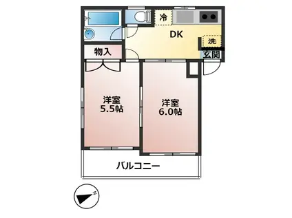 くすのき台マンション(2DK/2階)の間取り写真
