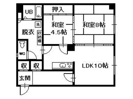 2条ハイツ(2LDK/3階)の間取り写真