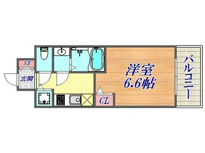 プレサンス三宮ディライト(1K/4階)の間取り写真