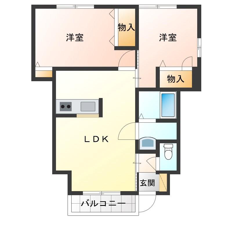 MON CHERI A(2LDK/1階)の間取り写真