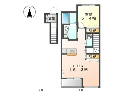 カレラB(1LDK/2階)の間取り写真