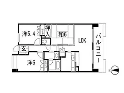 東仙台ガーデンハイツ六番館(3LDK/6階)の間取り写真