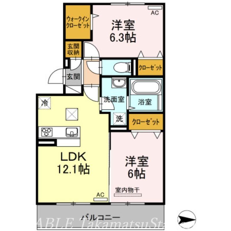 メゾン勝賀 B棟(2LDK/1階)の間取り写真