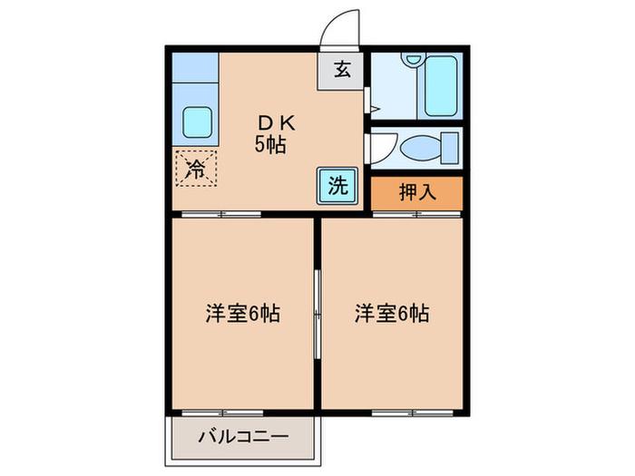ハイツ北山(2DK/2階)の間取り写真