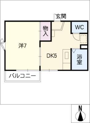 ミラハウスB棟(1DK/2階)の間取り写真