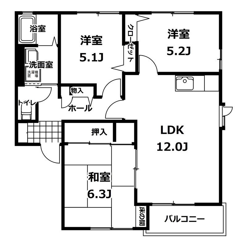 正神の杜ハイツ B棟(3LDK/1階)の間取り写真