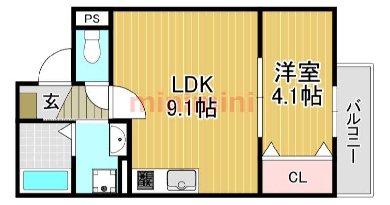 アート茨木(1LDK/1階)の間取り写真