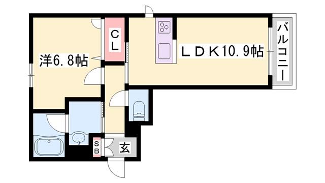 エスポワール木梨(1LDK/2階)の間取り写真
