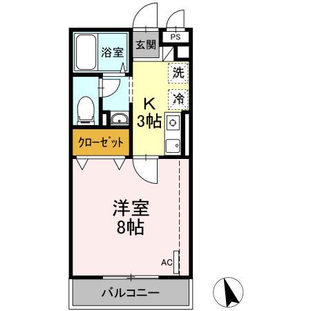 アムール大倉山 B棟(1K/2階)の間取り写真