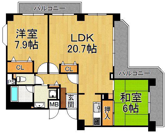 メゾン夙川(2LDK/2階)の間取り写真