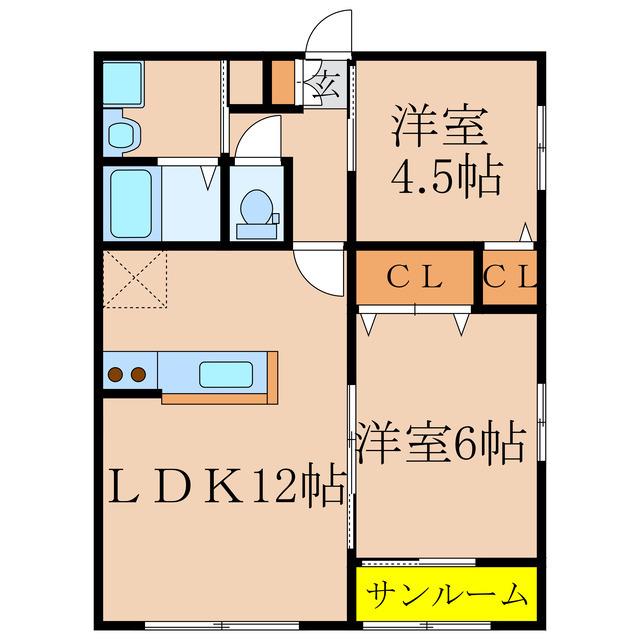 WINWIN札元G棟(2LDK/1階)の間取り写真