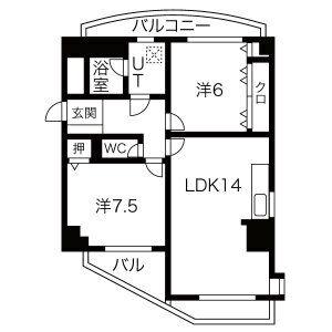 NYレジデンスいりなか(2LDK/7階)の間取り写真
