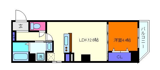 E-C EST BIEN灘(1LDK/3階)の間取り写真