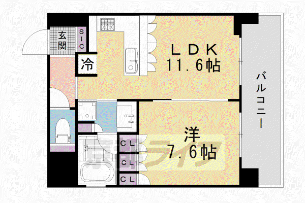 リーガル京都御所西V(1LDK/3階)の間取り写真