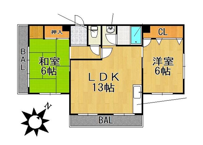 コーポ本山(2LDK/1階)の間取り写真