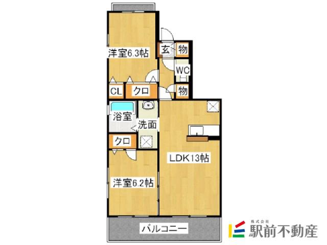 ルベルムI(2LDK/2階)の間取り写真