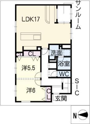 メゾンシャルドネ加納 201号(2LDK/2階)の間取り写真