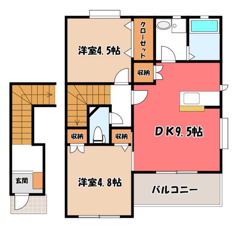 ひまわりIV(2DK/2階)の間取り写真