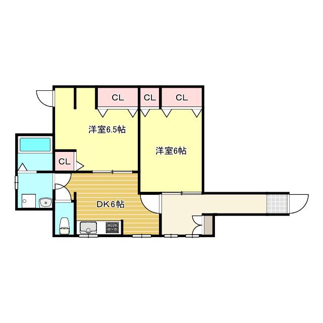 鏡町鏡アパート(2DK/1階)の間取り写真