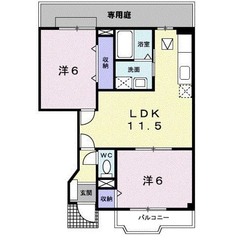サン・ウエストII(2LDK/1階)の間取り写真