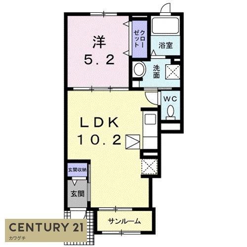 ライヴズ C(1LDK/1階)の間取り写真