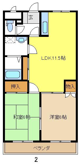 グランデールフジミ(2LDK/3階)の間取り写真