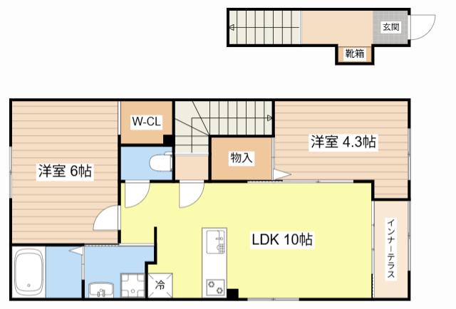 草津市川原2丁目アパート(2LDK/2階)の間取り写真