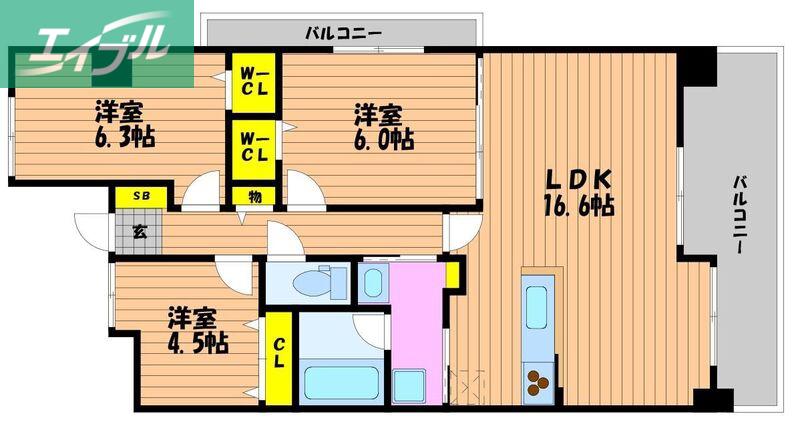 CRASSO IMA(3LDK/7階)の間取り写真
