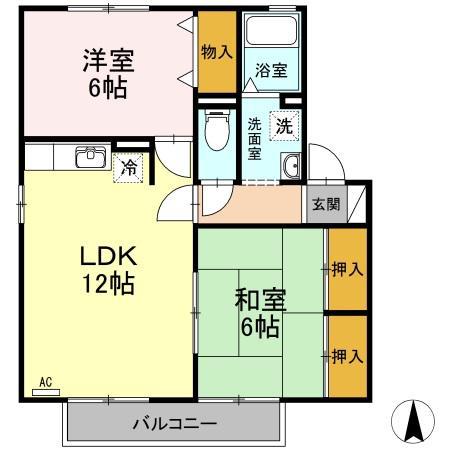 セジュールミキ C棟(2LDK/2階)の間取り写真