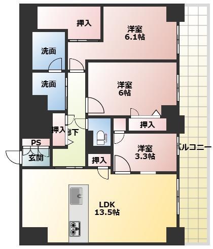 ラヴェール横川(3LDK/7階)の間取り写真