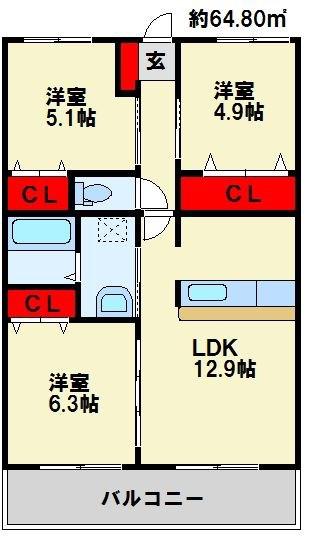 ひだまり(3LDK/2階)の間取り写真