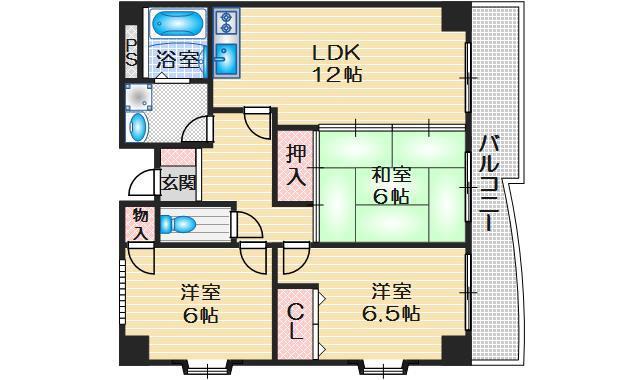 カルム土井(3LDK/6階)の間取り写真