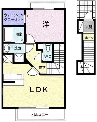 ヴェズレー・西中原(1LDK/2階)の間取り写真
