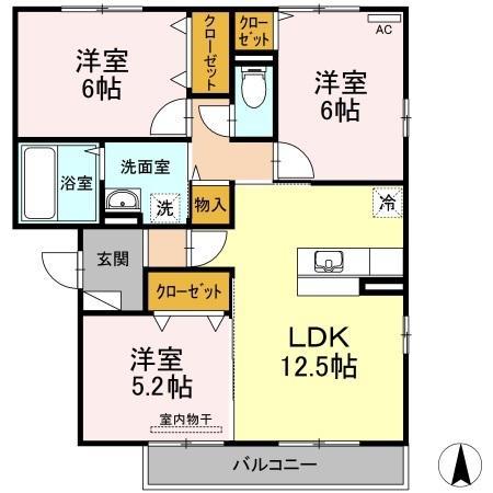 フェリス高柳(3LDK/1階)の間取り写真